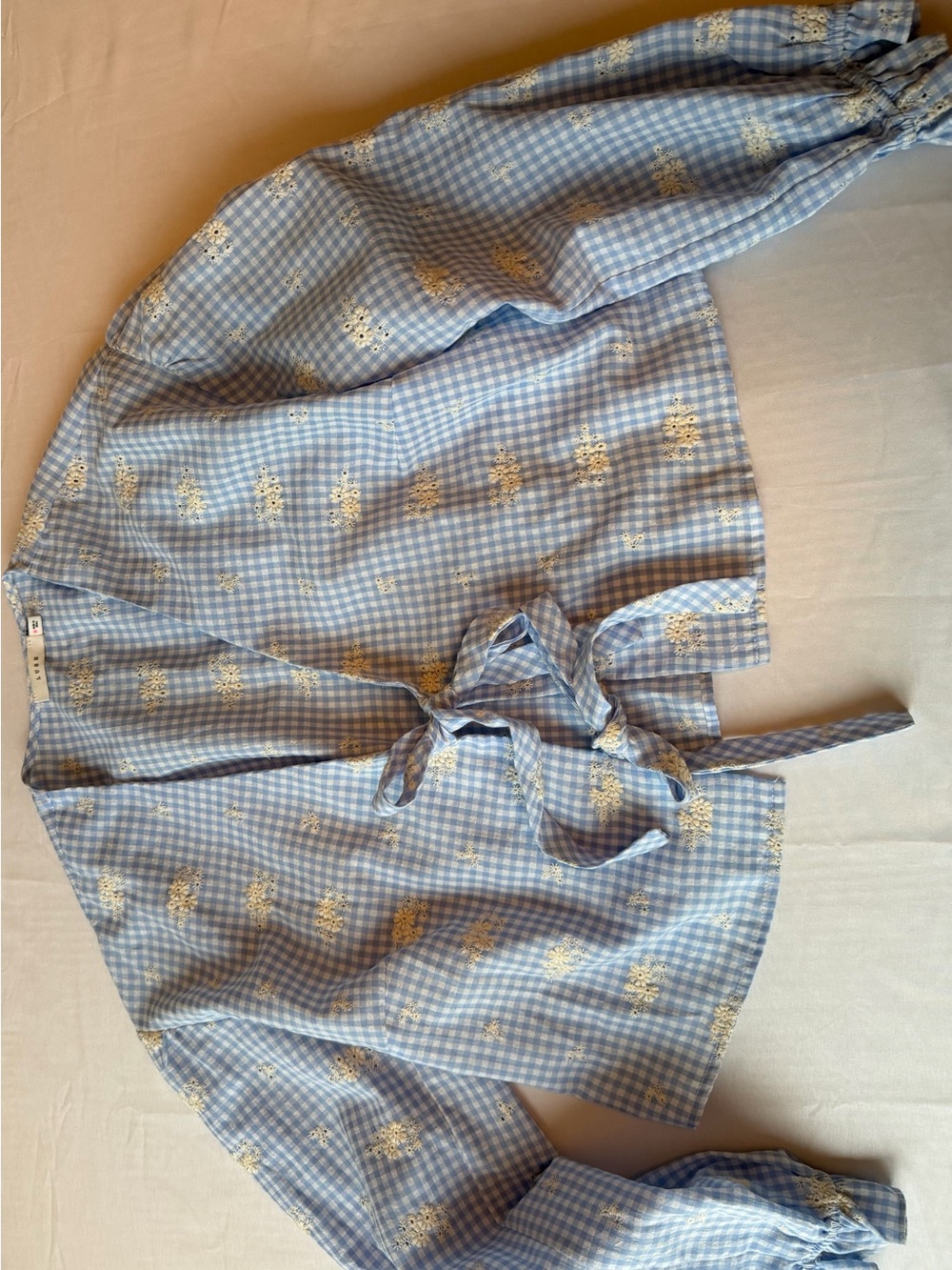 Women’s Blue Gingham Tie-Front Blouse